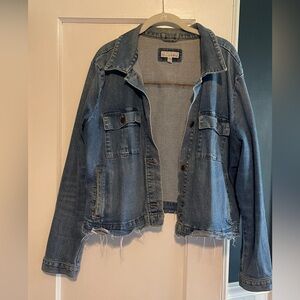 LOFT Distressed Cropped Blue Jean Jacket XXL